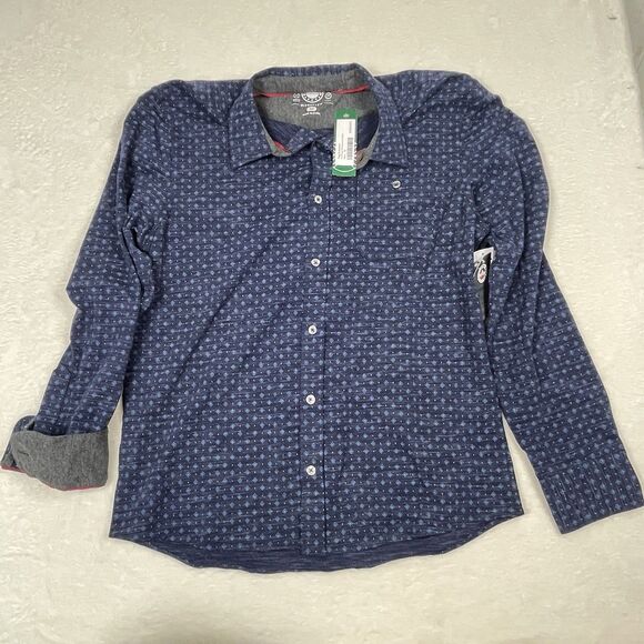 Flag & Anthem Mens Madeflex Stretch Long Sleeve Button Up Shirt Blue M Flip Cuff - Picture 1 of 11